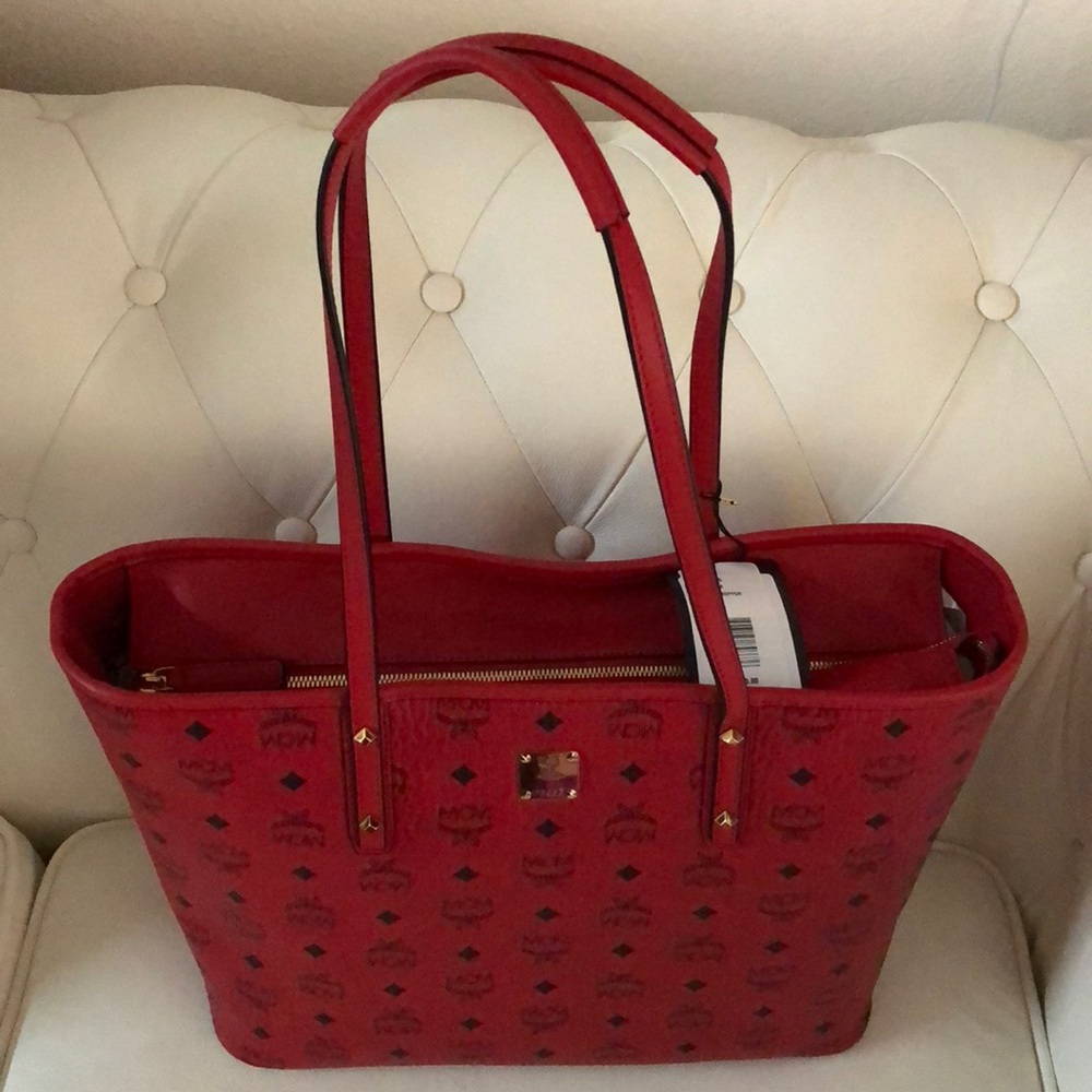 SOLD 🛑 MCM Anya Zippered Tote, Medium in Ruby Red